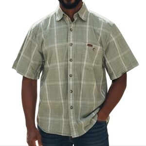 Carhartt Short Sleeve Cotton Utility Work Shirt in Sage Green Stripe Size Medium